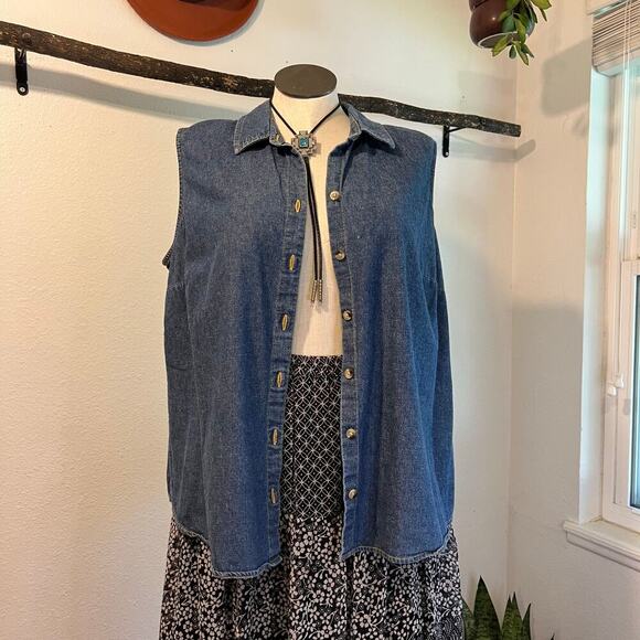 Vintage 90s Cherokee Cotton Denim Button Down Sleeveless Tank Top Shirt Size 22W - Picture 1 of 8